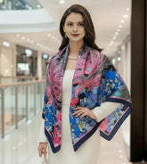 110x110 Seidentuch Seidenschal rosa blau Asian Stil klassisch Y6